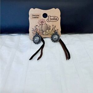 Justin Boots Silver Concho Leather Dangle Earrings